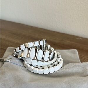 White & silver enamel elastic bracelets stack set of 5